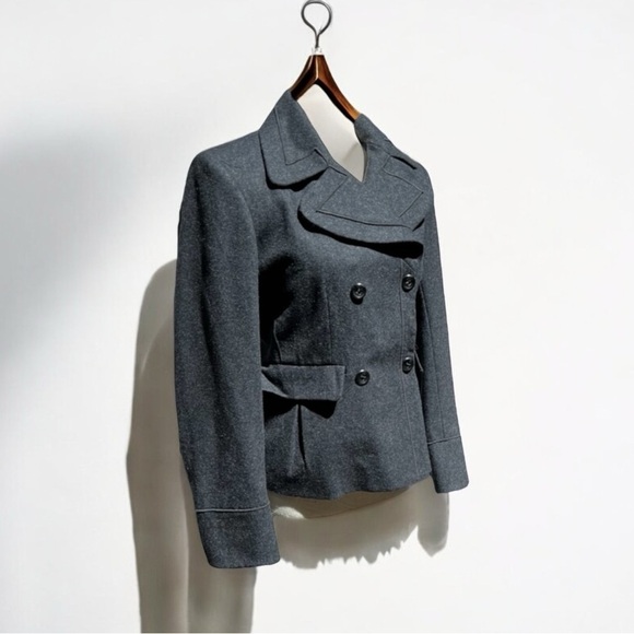 🌻Harve Benard Classic Grey Wool Blend Double Breasted Cropped Pea Blazer Coat 6 - Picture 4 of 12
